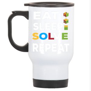 Eat Sleep Solve Repeat Rubik Game Funny Birthday Party Cute Gift Stainless Steel Travel Mug