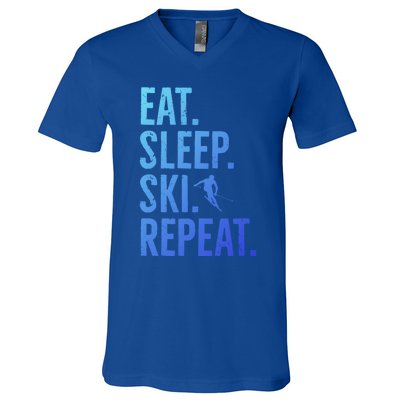 Eat Sleep Ski Repeat Gift Skiing Cool Gift V-Neck T-Shirt