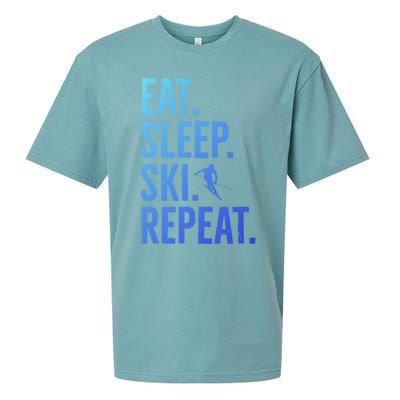 Eat Sleep Ski Repeat Gift Skiing Cool Gift Sueded Cloud Jersey T-Shirt