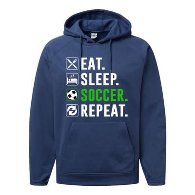 Eat Sleep Soccer Repeat Funny Soccer Player Performance Fleece Hoodie