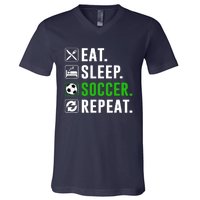 Eat Sleep Soccer Repeat Funny Soccer Player V-Neck T-Shirt