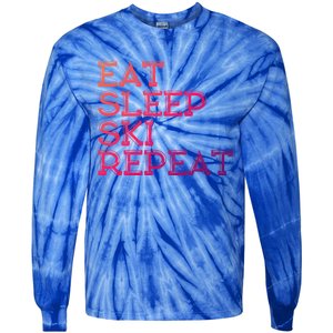 Eat Sleep Ski Repeat Funny Gift Tie-Dye Long Sleeve Shirt