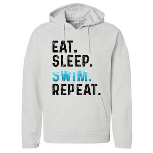 Eat Sleep Swim Repeat Funny Swimmer Swimming Player Graphic Gift Performance Fleece Hoodie