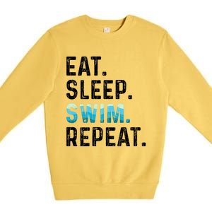 Eat Sleep Swim Repeat Funny Swimmer Swimming Player Graphic Gift Premium Crewneck Sweatshirt