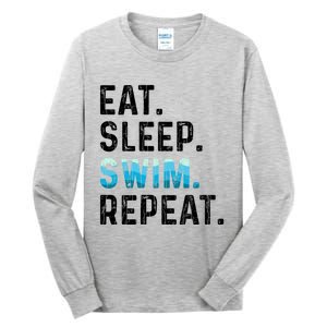 Eat Sleep Swim Repeat Funny Swimmer Swimming Player Graphic Gift Tall Long Sleeve T-Shirt