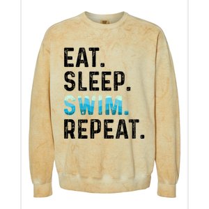 Eat Sleep Swim Repeat Funny Swimmer Swimming Player Graphic Gift Colorblast Crewneck Sweatshirt