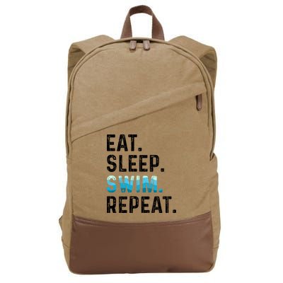 Eat Sleep Swim Repeat Funny Swimmer Swimming Player Graphic Gift Cotton Canvas Backpack