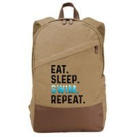 Eat Sleep Swim Repeat Funny Swimmer Swimming Player Graphic Gift Cotton Canvas Backpack