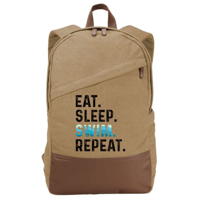 Eat Sleep Swim Repeat Funny Swimmer Swimming Player Graphic Gift Cotton Canvas Backpack