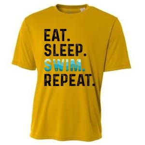 Eat Sleep Swim Repeat Funny Swimmer Swimming Player Graphic Gift Cooling Performance Crew T-Shirt