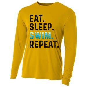 Eat Sleep Swim Repeat Funny Swimmer Swimming Player Graphic Gift Cooling Performance Long Sleeve Crew