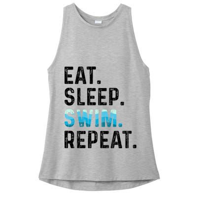 Eat Sleep Swim Repeat Funny Swimmer Swimming Player Graphic Gift Ladies PosiCharge Tri-Blend Wicking Tank