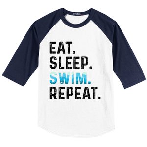 Eat Sleep Swim Repeat Funny Swimmer Swimming Player Graphic Gift Baseball Sleeve Shirt