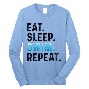 Eat Sleep Swim Repeat Funny Swimmer Swimming Player Graphic Gift Long Sleeve Shirt