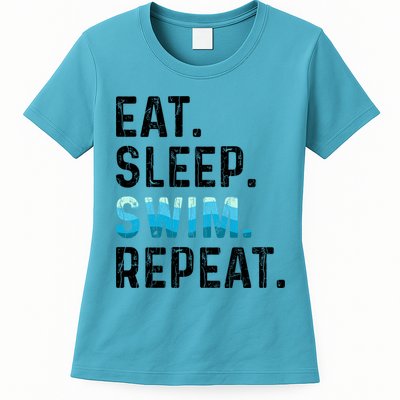 Eat Sleep Swim Repeat Funny Swimmer Swimming Player Graphic Gift Womens T-Shirt