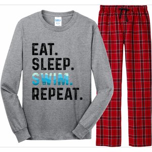 Eat Sleep Swim Repeat Funny Swimmer Swimming Player Graphic Gift Long Sleeve Pajama Set