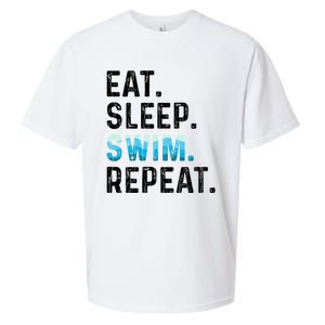 Eat Sleep Swim Repeat Funny Swimmer Swimming Player Graphic Gift Sueded Cloud Jersey T-Shirt