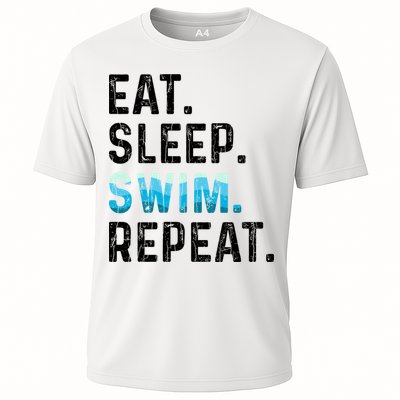 Eat Sleep Swim Repeat Funny Swimmer Swimming Player Graphic Gift Cooling Performance Crew T-Shirt