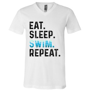 Eat Sleep Swim Repeat Funny Swimmer Swimming Player Graphic Gift V-Neck T-Shirt