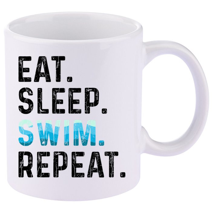 Eat Sleep Swim Repeat Funny Swimmer Swimming Player Graphic Gift 11oz C Handle Ceramic Mug