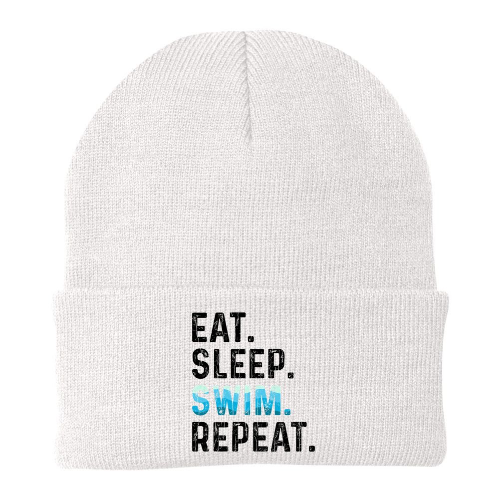 Eat Sleep Swim Repeat Funny Swimmer Swimming Player Graphic Gift Beanie