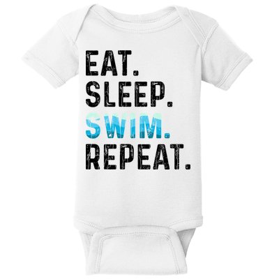 Eat Sleep Swim Repeat Funny Swimmer Swimming Player Graphic Gift Baby Bodysuit