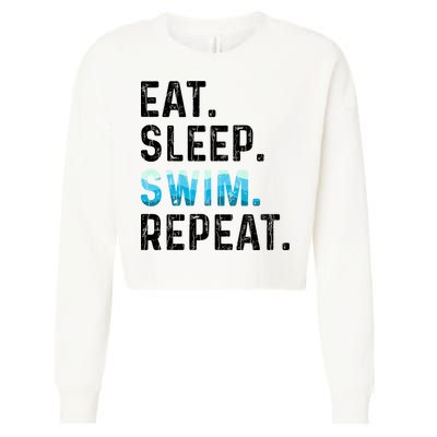 Eat Sleep Swim Repeat Funny Swimmer Swimming Player Graphic Gift Cropped Pullover Crew