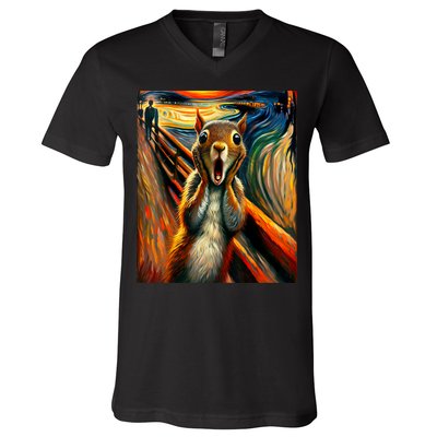 Expressionist Scream Squirrel Lovers Artistic Squirrel V-Neck T-Shirt