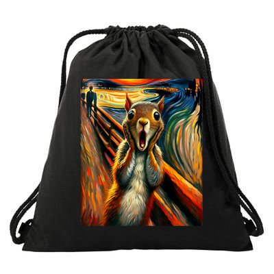 Expressionist Scream Squirrel Lovers Artistic Squirrel Drawstring Bag