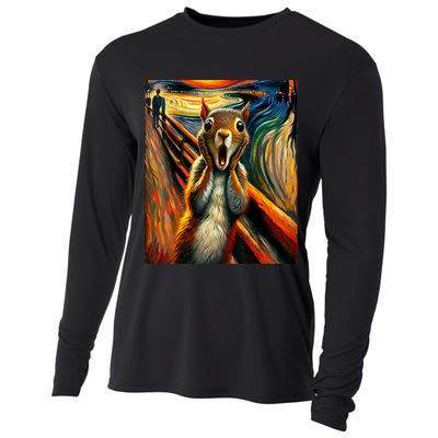 Expressionist Scream Squirrel Lovers Artistic Squirrel Cooling Performance Long Sleeve Crew