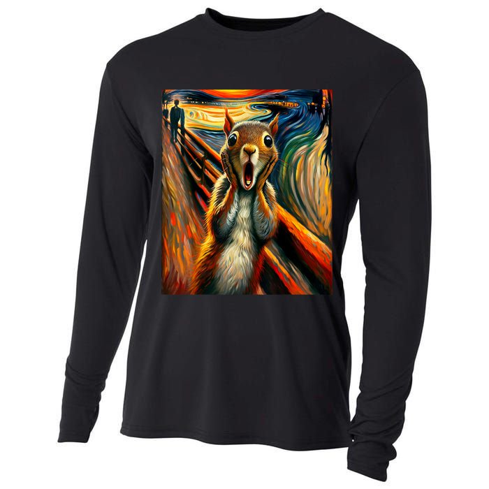 Expressionist Scream Squirrel Lovers Artistic Squirrel Cooling Performance Long Sleeve Crew