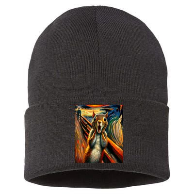 Expressionist Scream Squirrel Lovers Artistic Squirrel Sustainable Knit Beanie