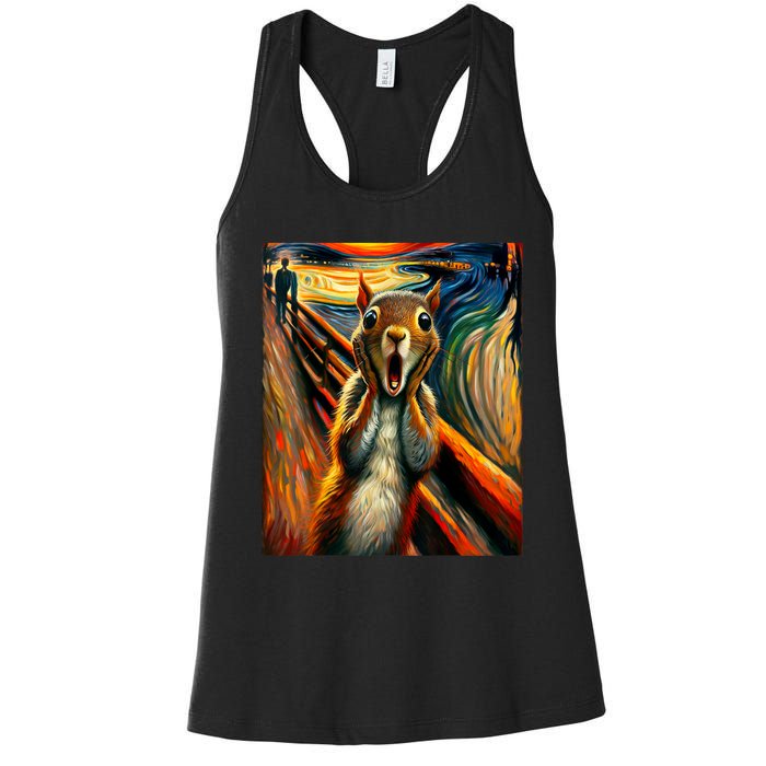 Expressionist Scream Squirrel Lovers Artistic Squirrel Women's Racerback Tank