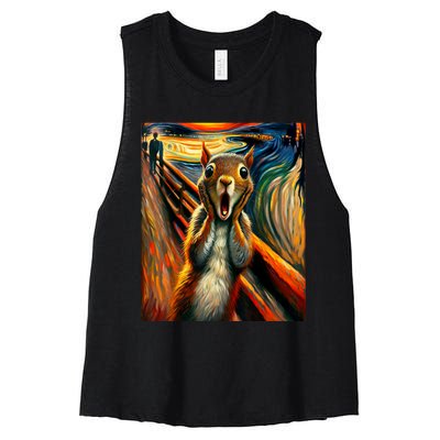 Expressionist Scream Squirrel Lovers Artistic Squirrel Women's Racerback Cropped Tank