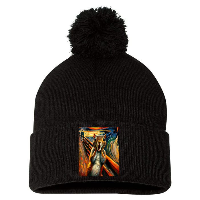 Expressionist Scream Squirrel Lovers Artistic Squirrel Pom Pom 12in Knit Beanie