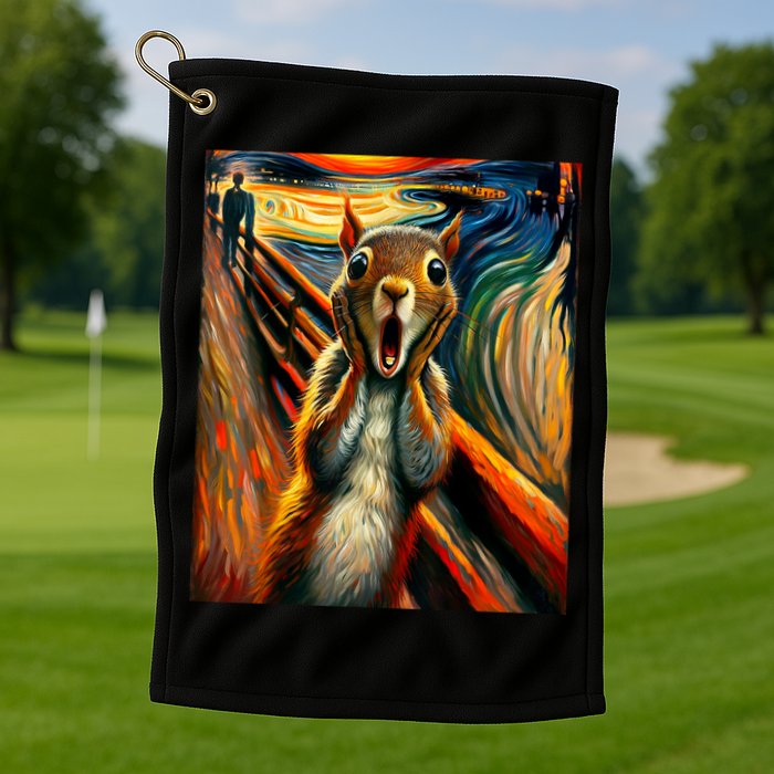 Expressionist Scream Squirrel Lovers Artistic Squirrel Golf Towel