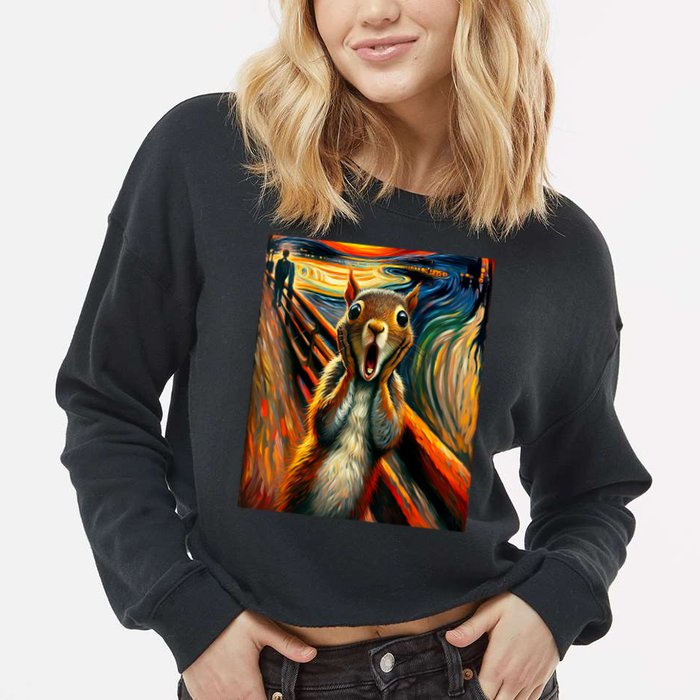 Expressionist Scream Squirrel Lovers Artistic Squirrel Cropped Pullover Crew