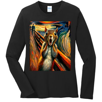 Expressionist Scream Squirrel Lovers Artistic Squirrel Ladies Long Sleeve Shirt
