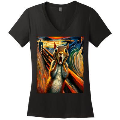 Expressionist Scream Squirrel Lovers Artistic Squirrel Women's V-Neck T-Shirt