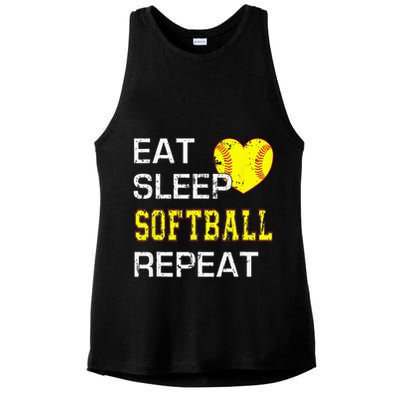 Eat Sleep Softball Repeat Funny Softbal Ladies PosiCharge Tri-Blend Wicking Tank