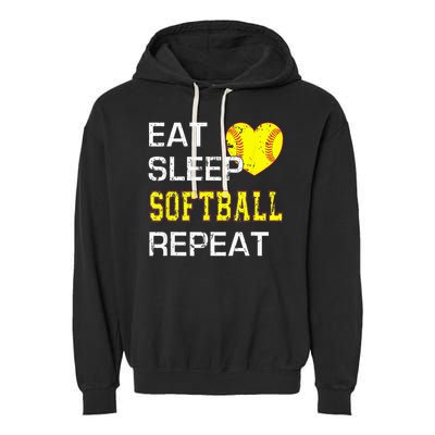 Eat Sleep Softball Repeat Funny Softbal Garment-Dyed Fleece Hoodie