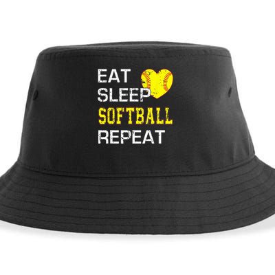 Eat Sleep Softball Repeat Funny Softbal Sustainable Bucket Hat