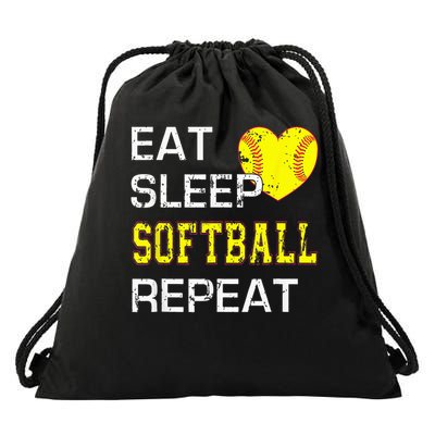 Eat Sleep Softball Repeat Funny Softbal Drawstring Bag