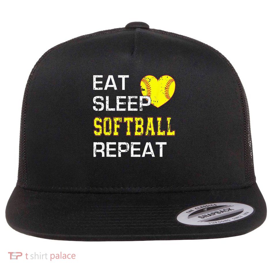 Eat Sleep Softball Repeat Funny Softbal Flatbill Hat