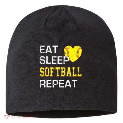 Eat Sleep Softball Repeat Funny Softbal Sustainable Beanie