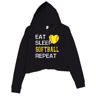 Eat Sleep Softball Repeat Funny Softbal Crop Fleece Hoodie