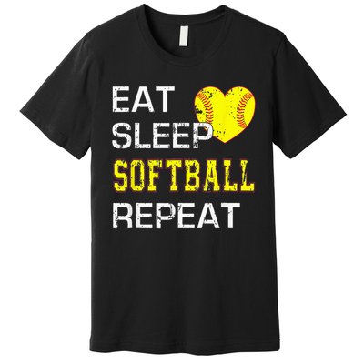 Eat Sleep Softball Repeat Funny Softbal Premium T-Shirt