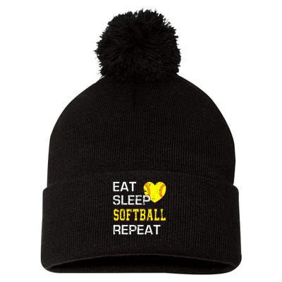 Eat Sleep Softball Repeat Funny Softbal Pom Pom 12in Knit Beanie