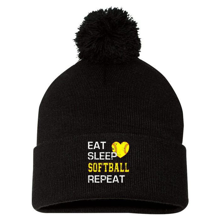 Eat Sleep Softball Repeat Funny Softbal Pom Pom 12in Knit Beanie