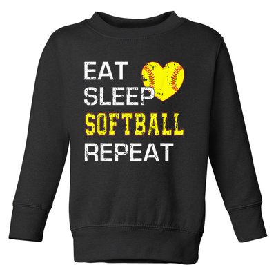 Eat Sleep Softball Repeat Funny Softbal Toddler Sweatshirt
